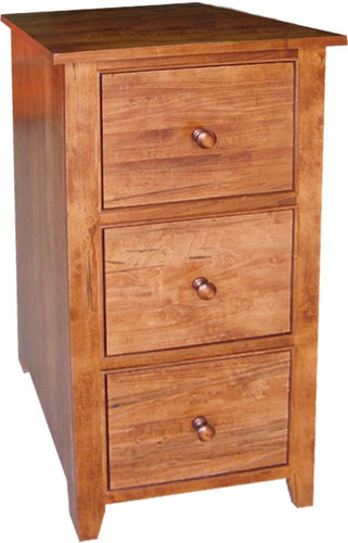 wooden three drawer filing cabinet