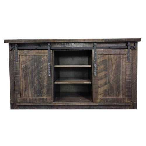 Item Code: HSTV60B   -Homestead TV Unit  Standard Texture: Sawmarks (shown in Millsawn)  Standard Pull: #222  18″Dx60″Wx30″H  3 sections w/ 2 adjustable shelves per section
